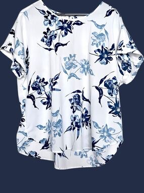 Maurices White Blouse with Blue Floral Print